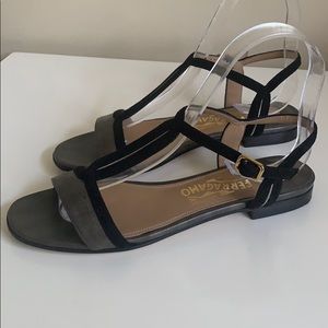 Salvatore Ferragamo Black Suede T-Strap Flats 6